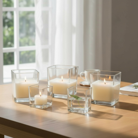 كاس زجاج للشمع مربع-ربطة 4 قطع