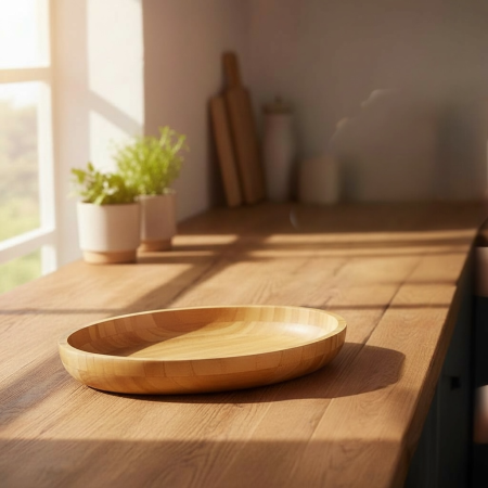 وعاء خشب بامبو مدور صغير-1