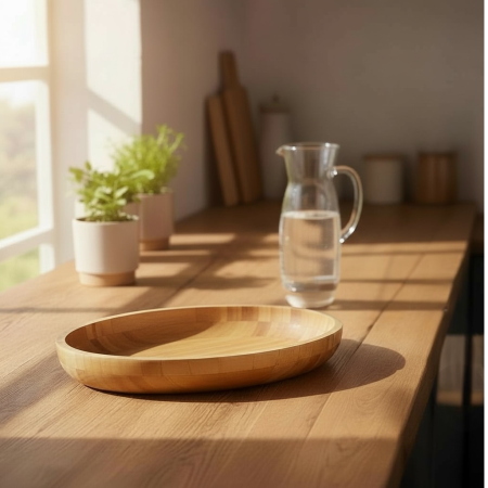 وعاء خشب بامبو مدور وسط -2