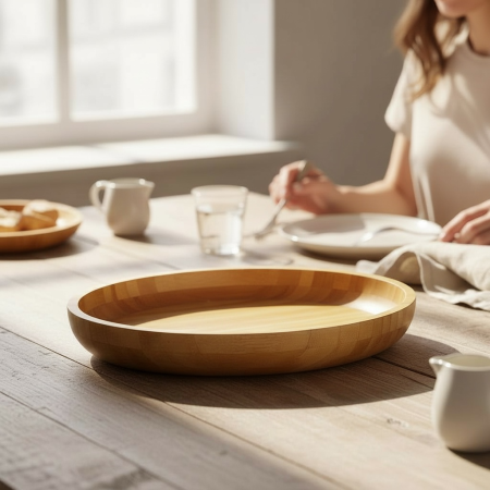 وعاء خشب بامبو مدور كبير -3