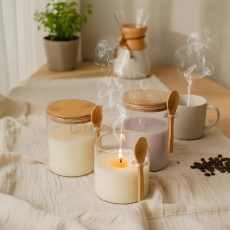 مرطبان زجاج دائري مع ملعقة لصب الشمع -6