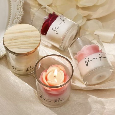 كاس زجاج شفاف  للشمع - غطاء خشب 0271-8